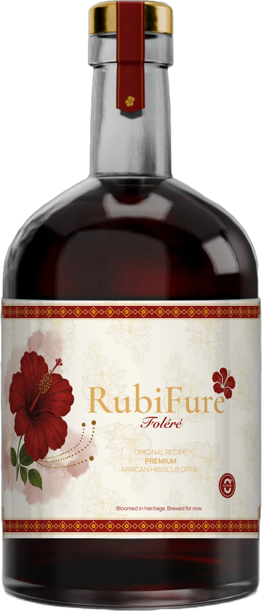 A 330 ml amber bottle of RubiFure Foléré with its cream and red hibiscus label